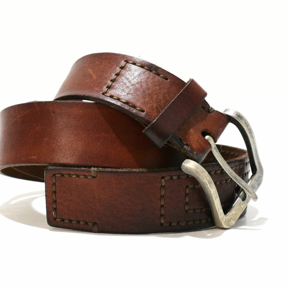 VTG Fossil Leather Dress Belt Mens 40 Brown Antique Silver Buckle MB5154B200